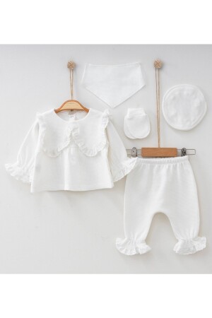 Baby Girl Scalloped Hospital Release Ecru 5-teiliges Neugeborenen-Set 0–3 Monate - 2