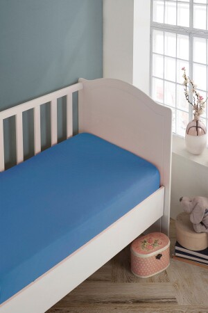 Baby-Kind-Bettlaken aus gekämmter, elastischer Bio-Baumwolle, 60 x 120 - 70 x 140, passendes Blau - 2