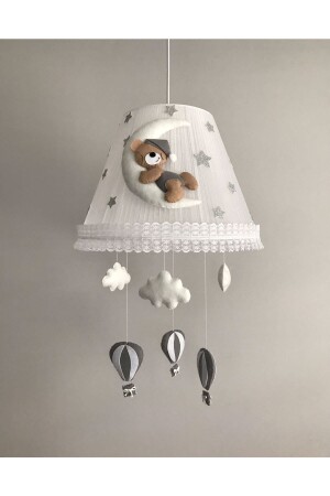 Baby Kinderzimmer Kronleuchter Kaffee Grau Outfit Teddybär Wolke Grau Kaffee mit Ballon, Teddybär, grauer Ballon - 1