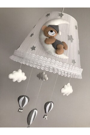 Baby Kinderzimmer Kronleuchter Kaffee Grau Outfit Teddybär Wolke Grau Kaffee mit Ballon, Teddybär, grauer Ballon - 3