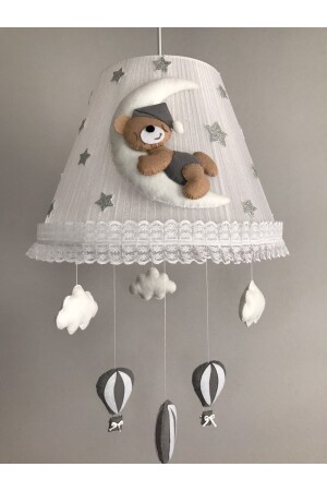 Baby Kinderzimmer Kronleuchter Kaffee Grau Outfit Teddybär Wolke Grau Kaffee mit Ballon, Teddybär, grauer Ballon - 4