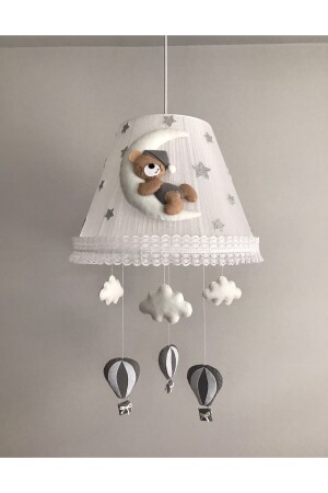 Baby Kinderzimmer Kronleuchter Kaffee Grau Outfit Teddybär Wolke Grau Kaffee mit Ballon, Teddybär, grauer Ballon - 5