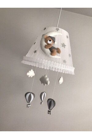 Baby Kinderzimmer Kronleuchter Kaffee Grau Outfit Teddybär Wolke Grau Kaffee mit Ballon, Teddybär, grauer Ballon - 6