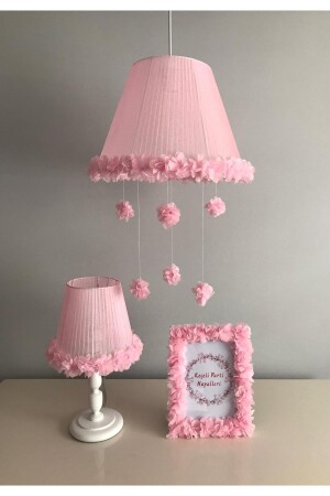 Baby Kinderzimmer Kronleuchter Lampenschirm Rahmen Rosa Blume Rosa Tüll umwickelte Blumen-Pendelleuchte Pinkflower-Pendelleuchte - 3