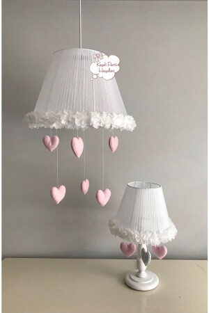 Baby-Kinderzimmer-Kronleuchter-Lampenschirm, weißes Blumenherz, hellrosa, hellrosa, weißer Herzpandelier-Lampenschirm - Keçeli parti hayalleri