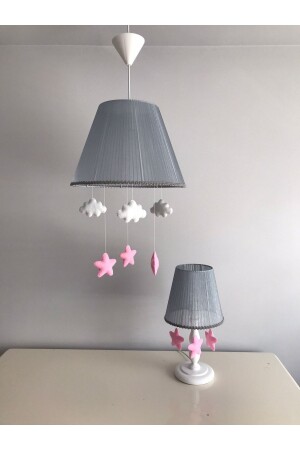 Baby-Kronleuchter und Lampenschirm für Kinderzimmer, grau, rosa, Stern, weiße Wolke, flupinkstarwhitecloud - 3