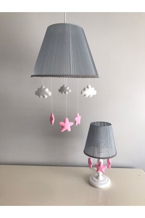 Baby-Kronleuchter und Lampenschirm für Kinderzimmer, grau, rosa, Stern, weiße Wolke, flupinkstarwhitecloud - 5