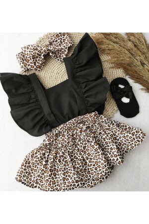 Baby Mädchen Leopard Bandana Socken Slopet Overall Kleid Set - 1