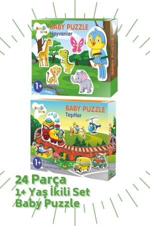 Baby Puzzle 2’li Set 24 Parça, 1 Yaş, Hayvanlar Ve Taşıtlar BON80028019 - 1