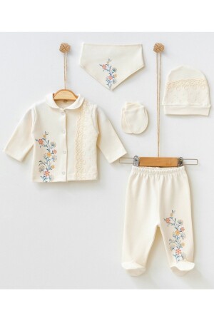 Baby-Set für Neugeborene im Krankenhaus-Release-Stil, Spitze, Efeu-Blumenmuster, Beige, 0–3 Monate - 2