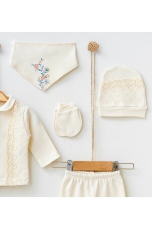 Baby-Set für Neugeborene im Krankenhaus-Release-Stil, Spitze, Efeu-Blumenmuster, Beige, 0–3 Monate - 6