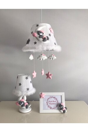 Baby- und Kinderzimmer-Kronleuchter, Lampenschirmrahmen, Teddybär mit Luftballons, Hellrosa. Weißer Teddybär mit Luftballons, hellrosa - 2