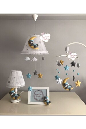 Baby- und Kinderzimmer-Kronleuchter-Set, mobiler Mond-Teddybär, gelb, grau, blau, Set mobiler blauer Teddybär - 2