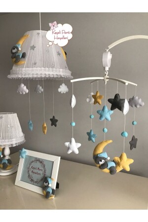 Baby- und Kinderzimmer-Kronleuchter-Set, mobiler Mond-Teddybär, gelb, grau, blau, Set mobiler blauer Teddybär - 4