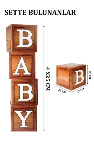 Baby Yazılı Ahşap Damarlı Baby Shower Dekorasyon Kutu Set - 2