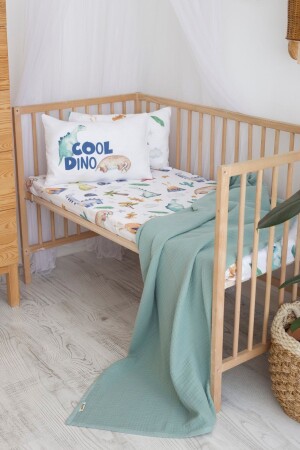 Babybettbezug aus Bio-Musselin-Pixel und Baumwollsatin – ANP mit Dinosaurier- und Naturmotiven - 1