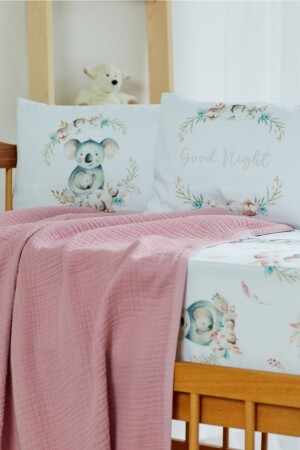 Babybettbezug aus Bio-Musselin-Pixel und Baumwollsatin – ANP mit Koala- und Blumenmotiv - 4