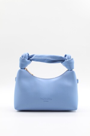 Babyblaue Mini-Handschulter-Baguette-Tasche für Damen mit Knotendetail und Kettenriemen aus weichem Leder in Babyblau - 1