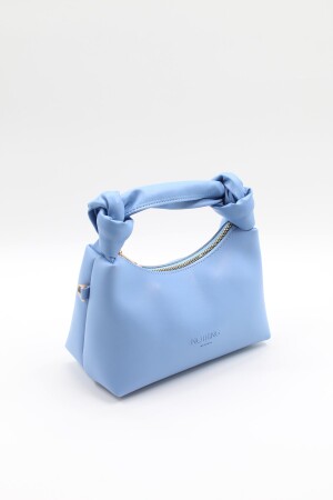 Babyblaue Mini-Handschulter-Baguette-Tasche für Damen mit Knotendetail und Kettenriemen aus weichem Leder in Babyblau - 7