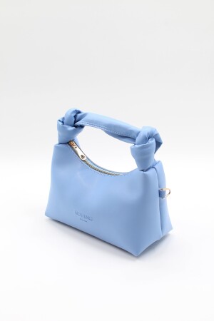 Babyblaue Mini-Handschulter-Baguette-Tasche für Damen mit Knotendetail und Kettenriemen aus weichem Leder in Babyblau - 8