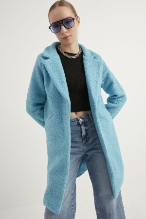 Babyblauer Bouclé-Mantel für Damen - 1