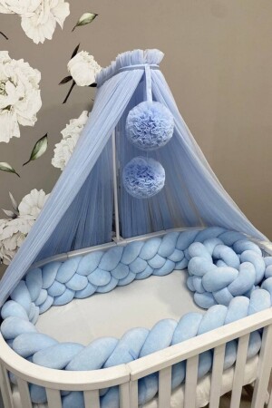 Babyblaues Moskitonetz für Kinderbett mit Befestigung miniden600100 - 1