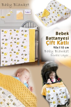 Babydecke mit Bienenmuster, 90 x 100 cm, 100 % Baumwolle, doppellagige Babydecke aus Knospen- und Flanellstoff - 4