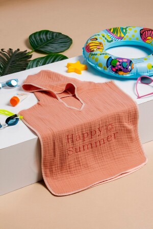 Babyhandtuch Kinderponcho Bio 4 Lagen Musselin Lachsfarben 100% Baumwolle Strand Meer Bademantel Bad Sonne - 1