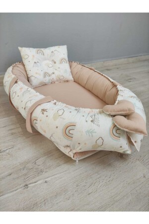 Babynest, Hügelmuster, beige Kombination Original Babybett und Kissen 1001 - 5