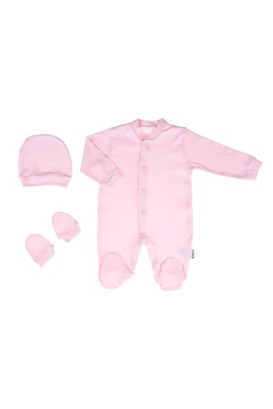 Babyoverall mit Mütze, Handschuhen, Druckknöpfen und Stiefeletten, Puder - 1