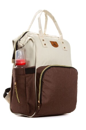 Babypflege-Rucksack, Babyflasche, Thermosfach, Metall-Kinderwagen mit Kleiderbügel, Creme-Braun (A-Qualität) - 4