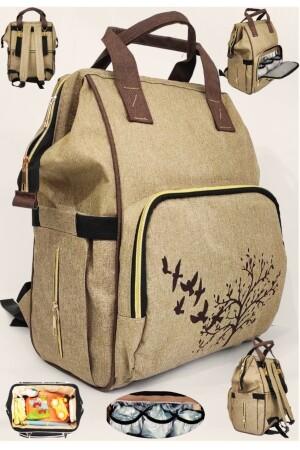 Babypflegetasche Mutter Babypflegerucksack – Beige Vogelmuster 38BCKPVB - 4