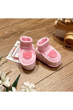 Babyschuhe aus gekämmter Baumwolle, Wildleder, Teddybär, rosa bedruckt - 3