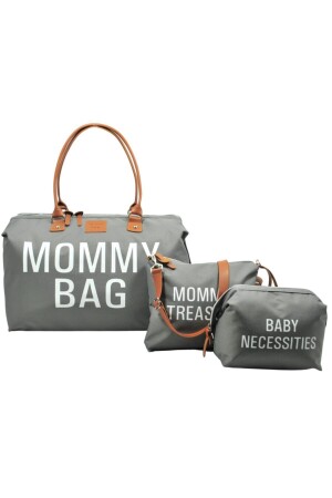 Babysl Mommy Bag Tasarım 3 Lü Set Gri Baby Anne Bebek Bakım Ve Kadın Çantası - 1