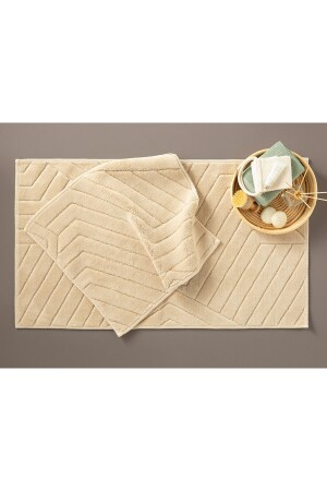 Badematten-Set aus gewellter Baumwolle, 60 x 100 cm, 60 x 50 cm, Beige 10037228 - 1