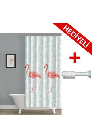 Badevorhang Flamingo + Kleiderbügel mit Geschenk 123-200 cm BPFLAMINGOS-180X200-H - 2