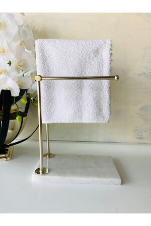 Badezimmer-Handtuchhalter aus Marmor-Metall, Weißsilber, MMEH1006 - 2