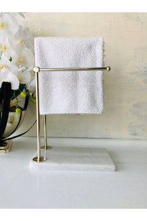 Badezimmer-Handtuchhalter aus Marmor-Metall, Weißsilber, MMEH1006 - 4