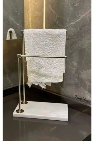 Badezimmer-Handtuchhalter aus Marmor-Metall, Weißsilber, MMEH1006 - 6