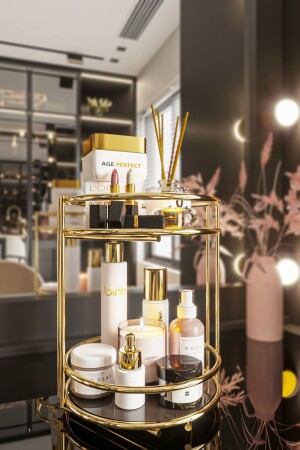 Badezimmer-Kosmetik-Schmuck-Organizer, Mehrzweck-Organizer, 2-stöckiges Servier-Präsentationstablett, Leckerli-Halter, Gold - 2