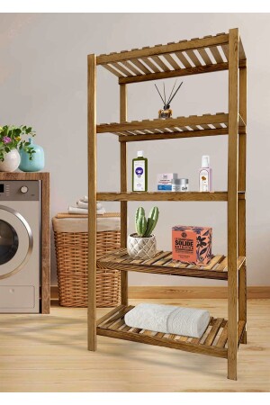 Badezimmer-Organizer aus Massivholz mit 5 Regalen, 148 x 69 x 33 cm, orgnzr101 - 5