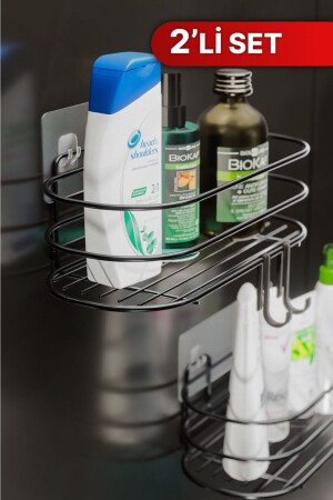 Badezimmer-Organizer, Shampoo-Halter, Seifenschale, 2er-Set, selbstklebendes Duschregal mit 4 Kleiderbügeln, Edelstahl-Organizer - 6