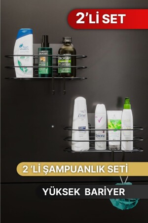 Badezimmer-Organizer, Shampoo-Halter, Seifenschale, 2er-Set, selbstklebendes Duschregal mit 4 Kleiderbügeln, Edelstahl-Organizer - 7