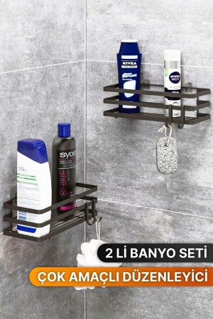 Badezimmer-Organizer, Shampoo-Halter, Seifenschale, 2er-Set, selbstklebendes Etikett, Duschregal-Organizer mit 4 Kleiderbügeln - 6