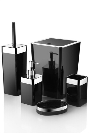 Badezimmer-Set aus glänzend schwarzem Acryl, Badezimmer-Set, 5-teilig (nicht matt), CZM0228 - 4