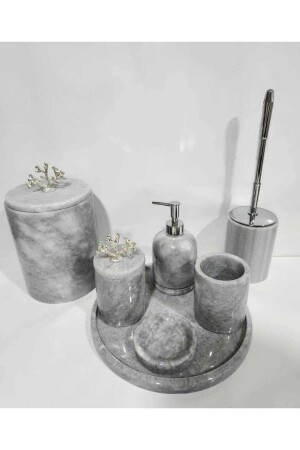Badezimmer-Set aus grauem Marmor, 7-teilig, Badezimmer-Sets 7 - SARITAŞ