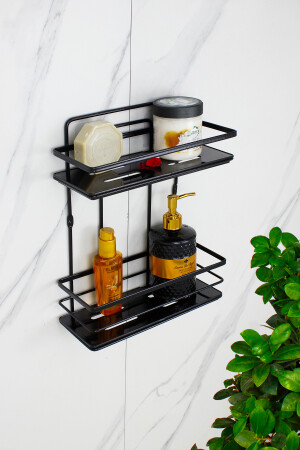 Badezimmer- und Kosmetik-Organizer mit Kristallregal, Edelstahlspitze, doppeltes schwarzes Badezimmerregal, Shampoo-Halter HMY-LŞ02S - 2