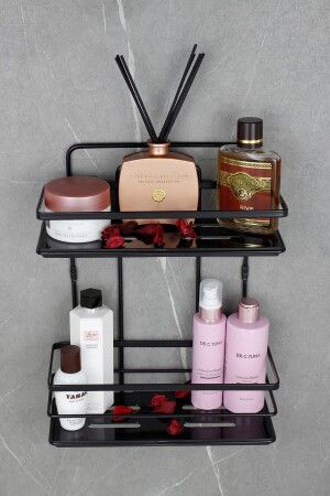 Badezimmer- und Kosmetik-Organizer mit Kristallregal, Edelstahlspitze, doppeltes schwarzes Badezimmerregal, Shampoo-Halter HMY-LŞ02S - 3