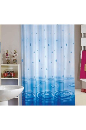 Badezimmer-Vorhang, 1 x 120 x 200 cm, einflügeliger Duschvorhang mit Ring, Geschenk 5020, Blau - 3