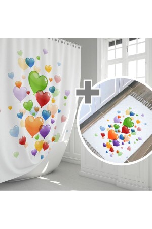 Badezimmer-Vorhang-Set mit bunten Luftballons – Badematte mit rutschfester Unterseite und Duschvorhang-Set – Türschwellenmatte - 1